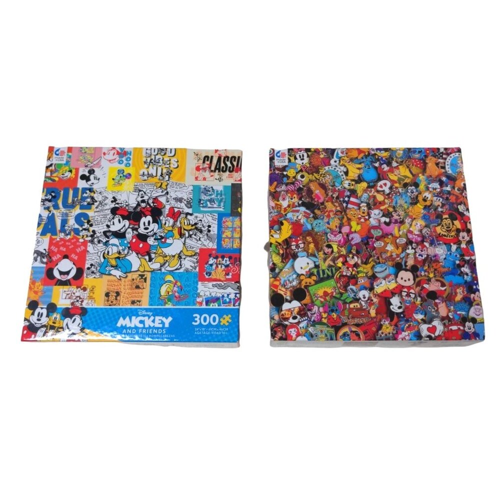 Disney Puzzles Lot of 2 300 Piece & 750 Piece Mickey Minnie Disney‎ Pins Jigsaw